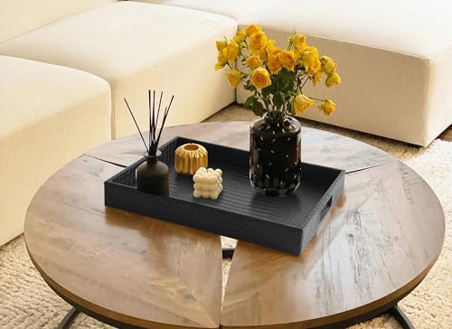 HofferRuffer Rectangle Serving Tray with Hole Handles for Coffee Table, Breakfast, Tea, Food, Butler - Countertop, Kitchen, Vanity Serve Tray, 16.2 x 12.2 x 2 inches, Faux Leather (Black Croco) - color: Black Croco, size: 16.2" x 12.2" x 2"