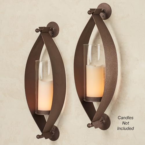 Touch of Class Xander Wall Sconce Pair - Handcrafted Steel - Bronze - Glass Hurricane - Set of 2 - Metal Sconces Holder for Bedroom, Bathroom, Living Room, Kitchen Walls, Hallways - color: Bronze