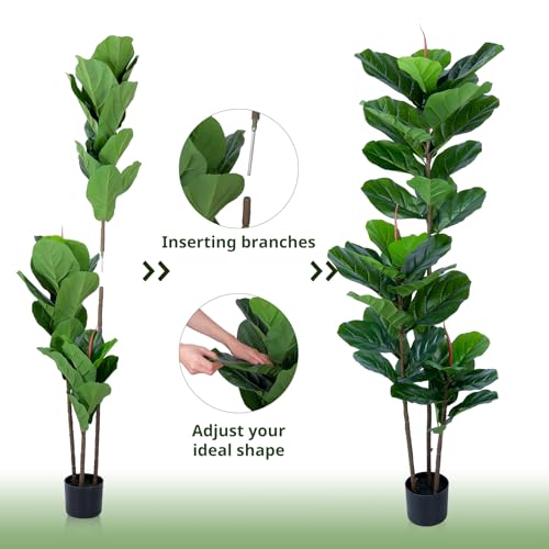 YEPDIN Artificial Fiddle Leaf Fig Tree 5FT Faux Fiddle Leaves Fig Tree Artificial Plants in Pot for Indoor Outdoor Fake Tree Plants - style: 5 FT