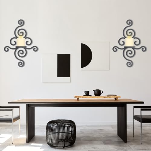 OYEFLY 2 Pcs Metal Wall Candle Sconces,Black Elegant Swirling Wall Decorations (Black)