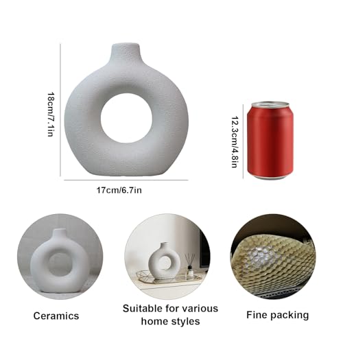Beige Donut Hollow Ceramic Vase, Modern Minimalist Vase for Home Decor, Small Boho Vase for Dining Table, Desk, Farmhouse，Living Room, Handmade for Fresh/Dried Flowers - color: Beige D