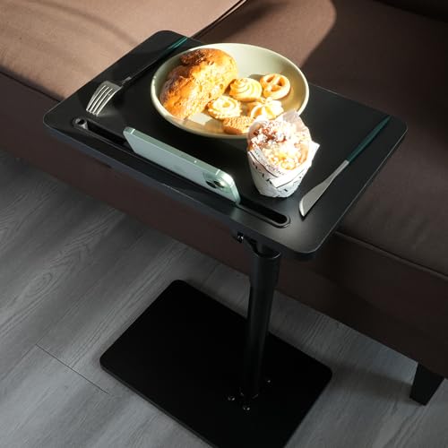 YUHFERA Sofa Armrest Tray Table for Couch - 360° Swivel Height Adjustable End for Small Spaces, Snack Side Table for Bed or Chair with Phone & Tablet Slot (Black,Standard) - color: Black, size: Standard