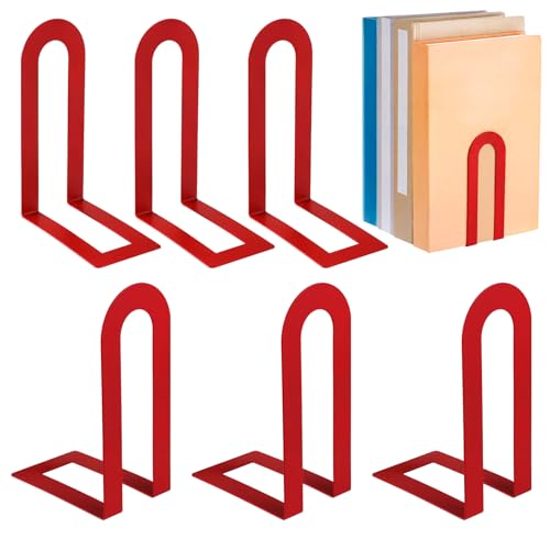 Chunful 6 Pcs Modern Metal Book Ends for Shelves Decorative Small Bookends Book Shelf Organizer Minimalist Design Stopper to Hold Books for Home Office (Red,5.5 * 3.75 * 2.25inch) - color: Red, size: 5.5*3.75*2.25inch