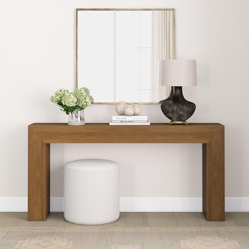 Plank+Beam Grand Console Table, 66 Inch Modern Solid Wood Sofa Table, Narrow Entryway Table for Hallway, Behind The Couch, Living Room, Foyer, Pecan Wirebrush - color: Pecan Wirebrush, size: 66 Inch