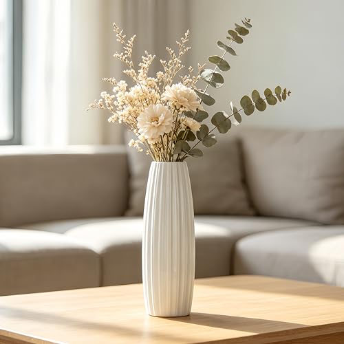12 Inch White Vase Ceramic Flower Vase, Tall Vases for Pampas Grass, Home Decor, Modern Textured Vases for Living Room Decorations,Table Centerpieces,Shelf,Farmhouse Small Ceramic Vase - style: Shape 7