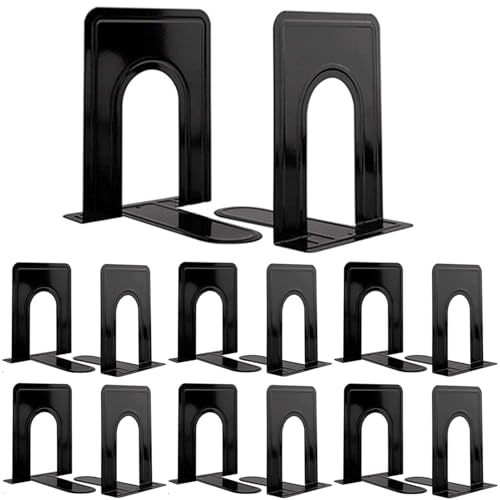 Book Ends, Heavy Duty Bookends to Hold Books, Metal Bookends for Home Office Decorative, Book Ends for Heavy Books/Movies/CDs, Black 6.5 x 5 x 5.7 in, 7 Pair/ 14Piece