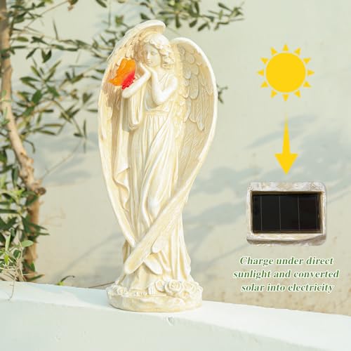 Angel Figurine, Large Angel Garden Statues Outdoor with Butterfly Solar LED Lights Lawn Decorations Yard Ornament Sculptural for Outside Patio Decor, Angel Gardening Gifts - style: Butterfly-2