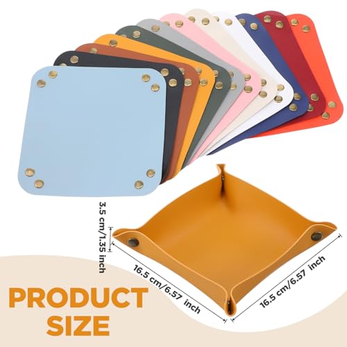 12 Pcs PU Leather Valet Tray, Foldable Catchall Organizer with Snap Buttons, Double Sided Key Tray for Entryway, Desk, Travel, Phone, Keys, Jewelry - 12 Colors - size: Medium