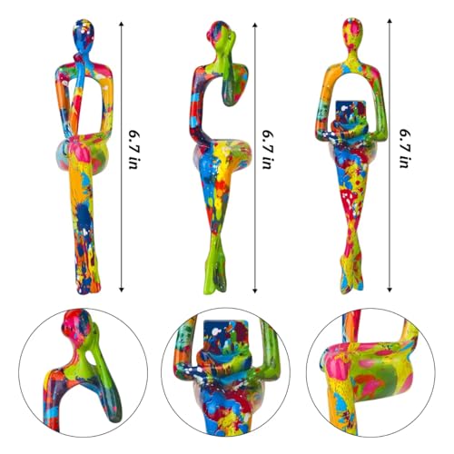 3Pcs Graffiti Thinker Statue Accents Reading Women Sculptures, Modern Aesthetic Figurine Decoration, Abstract Art Ornament,Suitable for Home Living Room Office Shelf Table Desk Bookshelf Décor - color: Graffiti a