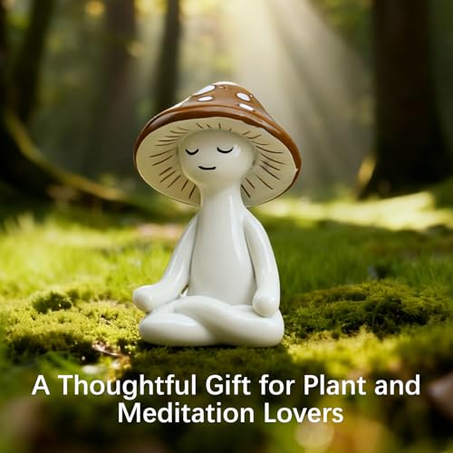 Meditation Mushroom Resin Statues – Cute Yoga Mushroom Figurines for Desk, Home, Office & Garden Decor – Zen Resin Sculptures for Living Room, Patio, Tabletop & Backyard (1 Pack, Mushroom) - size: 1 Pack