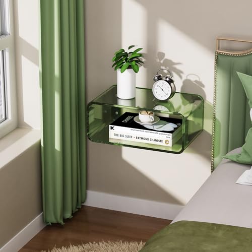 Acrylic Floating Nightstand, Bedside Table, Nightstand Shelf Wall Mounted Bedside Shelf (Green, Small) - color: Green