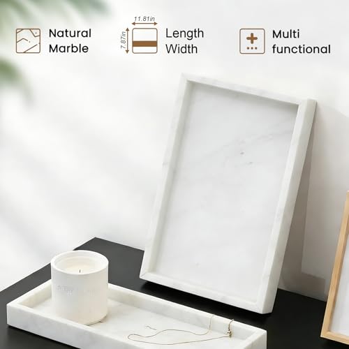 Natural Marble Tray, Stone Tray for Bedroom/Bathroom/Kitchen/Vanity Countertop, Jewelry Tray for Rings Earrings Necklace Bracelet Watch, Room Decor Aesthetic - color: Starry Sky White, size: 11.8" x 7.9" x 1.2"