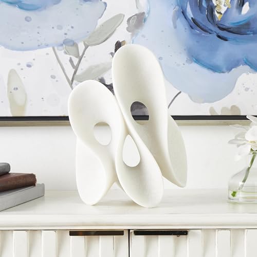 Deco 79 Polystone Abstract Decorative Sculpture Wavy Shaped Home Decor Statue with Cutouts and Speckled Texturing, Accent Figurine 9" x 7" x 12", White - size: 9" x 7" x 12"