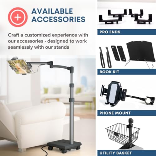 LEVO G2 Commercial Sturdy Egonomic Tablet Rolling Cart Stand with 60 Watt USB-C Charging Port for Most iPad Pro, Surface Pro, Amazon, Samsung, Kindle Touchscreens and More.