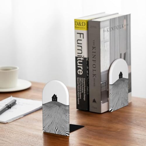 Simple House Silhouette Line Minimalist Bookends for Shelves 2 Pcs Wooden Book Stopper Organizer for Home Office Libraries