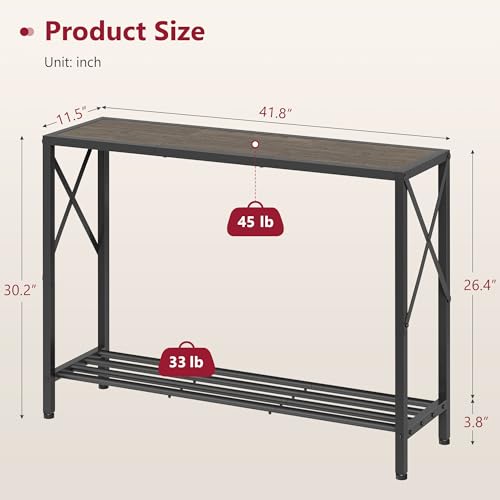 Tajsoon Industrial Console Table 41.8", 2 Tier Entryway Table with Storage Shelves, Narrow Sofa Table with Stable X-Frame, for Living Room, Hallway, Foyer, Office, Dark Grey - color: Dark Grey