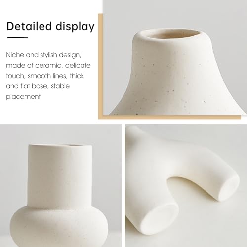 Ceramic Farmhouse Vase Set of 3, Rustic Centerpiece Vases for Fresh Dried Flowers Pampas Grass Bouquets, Boho Home Decor for Living Room Kitchen Entryway Table Mantel, Wedding Decor - color: White Vase - C