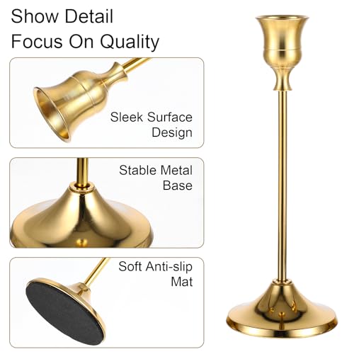 12 Pack Brass Golden Candlestick Holders, Vintage Taper Candle Holders Set in 3 Sizes for Dining Table, Fireplace, Party Decor - color: Golden