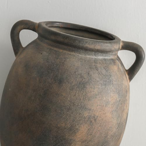 Dobbyby Ceramic Flower Vase 7.6 inch Farmhouse Rustic Vase Decorative Pottery Terracotta Vases for Home Decor Table Mantle Fireplace Living Room Bathroom Wedding Centerpiece (Black) - color: M-black