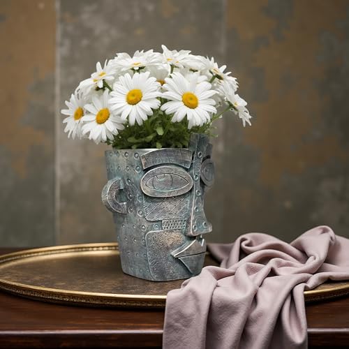 Picasso Abstract Face Flower Pot,Unique Resin Crafted Planter with Drainage Holes,Interesting Colorful Planter with Human face,for Indoor and Outdoor Botanical Home décor (Bronze) - style: Bronze