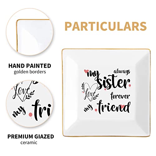 Sisters Gifts from Sister in Law Happy Birthday Gift for Women Funny Big Brother Little Ceramic Small Jewelry Dish Unique Trinket Tray Best Ring Plates Always My Sister, Forever My Friend - color: Sisters