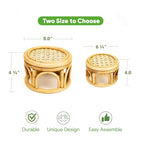 Set of 2 Small Boho Rattan Wicker Round Riser Plant Stand Indoor,Rustic Farmhouse Natural Wooden Circle Pedestal for Decor & Display, Tabletop, Office Decor - size: 6.0" & 8.0"