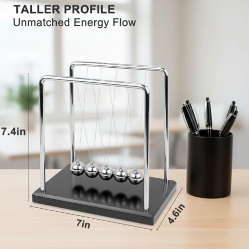 Sealive Newton's Cradle with Solid Wood Base (1.75lbs / 794g Heavy Duty) - Large Steel Balance Balls for Office Desk Decor - Sturdy Stress Relief Physics Gadget, with Tangle-Free DIY Assembly Design
