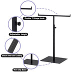 Purse Display Stand T Shaped, Countertop Jewelry/Scarf/Handbag T-Bar Display Stand, Tabletop Double Hook Hanging Stands for Long Necklaces, Metal with Adjustable Height - Black - color: Black