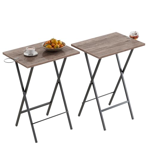 VECELO Folding TV Tray for Eating Set of 2, Portable Dinner/Snack Table with Cup Holder for Couch, Living Room and Small Space, Coffee & Black - color: Coffee & Black, size: 2 Pack