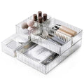 HOTOOLME 7PCS Clear Drawer Organizers Bins, 4 Size Stackable Makeup Drawer Organizer, Desk Plastic Drawer Storage Trays, Bathroom Drawer Storage for Cosmetics, Office Supply, Kitchen Utensils - style: 7 Pack