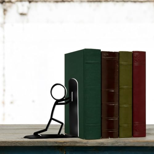 2Pcs 2 Styles Human Book Ends Black Metal Bookends Modern Minimalist Design Black Decorative Heavy Duty Metal Book Ends for Shelves Home Office Desk Organizer Stylish 7.48 x 6.3 x 1.18 Inch - color: Human