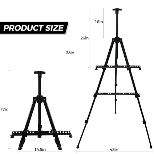 RRFTOK Art Painting Easel Stand for Displaying,Metal Adjustable Artist Easels for Canvases Height from 17 to 66 Inch,Carry Bag for Table-Top/Floor Drawing Painter and Display Black 1-Pack. - style: 66BB-New