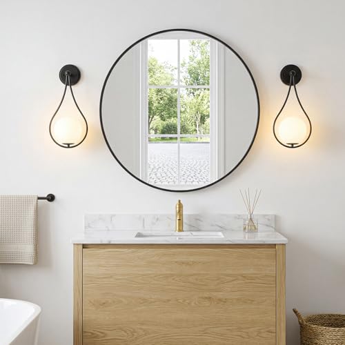 Mid-Century Wall Sconces Set of 2 Black Modern Globe Wall Lighting Indoor Hardwired Wall Lights for Hallway Office,Porch, Bedroom, Living Room,Stairway - color: Black