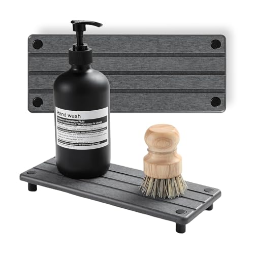 Razborci 2 Pack Fast Drying Water Absorbing Diatomite Stone Mat Tray for Kitchen & Bathroom Counter - Instant Dry Sink Caddy Organizer - Vanity Holder for Soap and Sponge – Charcoal 10" x 4" - color: 2 Pack - Dark Gray, size: 10" x 4" x 1"