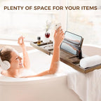 Teak Bathtub Tray - Luxury Bath Tray with Expandable Handles, Wine Glass and Phone Holders, Book Stand - Perfect for Home Spa Relaxation and Reading - Natural Bath Accessories - Dark Walnut Color - color: Dark Walnut-expandable