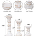 SWALLOWLIVING Rustic Farmhouse Wood Pillar Candle Holder Set of 3 for Candlestick, White - color: White