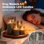 Rechargeable Flameless Candles, Realistic Flickering LED Flame,Real Wax Candle with Remote Control and Timer, Clear Glass Electronic Candles, 1 Set of 5（Gray） - color: Gray-Droplet 5Pcs