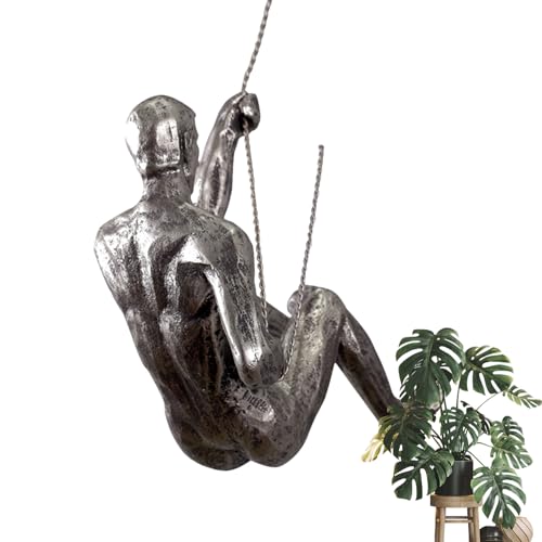 Climbing Man Wall Sculpture – Resin Decor Figure, Modern Art Accent, Black Home Ornament | Unique 3D Hanging Statue Piece, Artistic Abstract Wall Decoration Setup Living Room Bedroom Workplace Design - size: Trumpet left hand, style: Silver