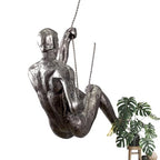Climbing Man Wall Sculpture – Resin Decor Figure, Modern Art Accent, Black Home Ornament | Unique 3D Hanging Statue Piece, Artistic Abstract Wall Decoration Setup Living Room Bedroom Workplace Design - size: Trumpet left hand, style: Silver