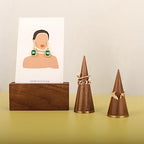 GemeShou wood ring holder for jewelry, 2pcs ring display stand with brass base, walnut ring cone stands for jewelry selling【Ring holder-2pcs】