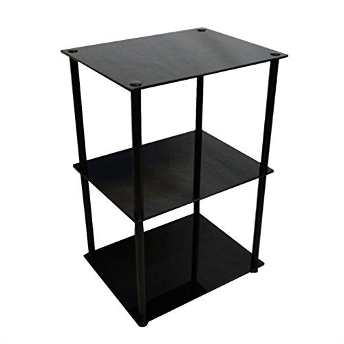 Convenience Concepts Designs2Go Midnight Classic 3-Tier Glass Square End/Lamp Table, Black Glass - color: Black/Black