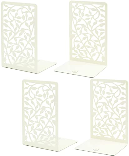CNK Book Ends Bookends for Decorative Books Holder Bookend Shelves End Hold Heavy Duty Holders Stoppers Metal Stopper Cute Boho Bookshelf Holds Cookbook Office Home Set of 4 Bookends Pair White - color: White Leaves 2 Pair