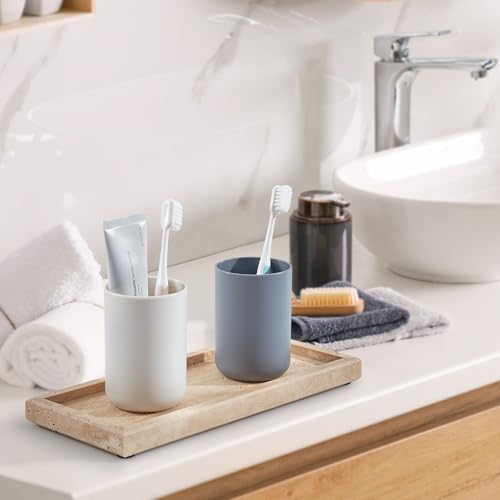 Natural Travertine Vanity Tray, Luxury Stone Organizer for Bathroom & Kitchen Counter | Holds Soap Dispenser, Jewelry, Perfume | Non-Resin, Non-Ceramic Décor - color: Travertine, size: 11.8" x 5.1" x 0.8"