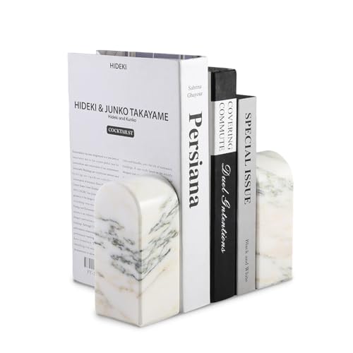 Koville Natural Marble Bookends for Shelves, 7lbs Heavy-Duty Marble Book Holders, Decorative Book Ends, Bookshelf Apartment Decor for Normal Books/CD/Video Games - color: Oriental Calacatta, size: 7lb