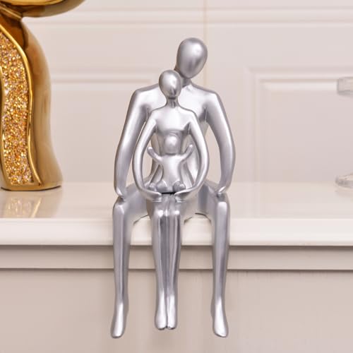 Quoowiit Bookshelf Decor Family Statue, Abstract Miniature Figurines Home Decor, Modern Aesthetic Shelf Decorations for Office Desk Table Desk Living Room Book Shelf Bedroom Entry Set of 3 - Silver - color: Silver