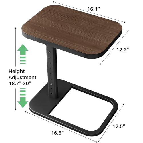 Kitstorack TV Tray Table, Adjustable Height & Rounded Metal Corners, Snack Table for Couch, Sofa, Bed, Chair, Living Room, C Shaped End Side Table for Eating, Dinner or Laptop, Small Spaces, Espresso - color: Espresso, style: Standard