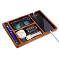 Sandalwood Wooden Valet Trays, Wood Nightstand Desk Organizer with Leather Inlay EDC Essentials Catch All Tray for Keys, Phone, Jewelry, Watch,Glasses (11.6 x 7.9 x 0.8 Inch)