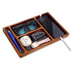Sandalwood Wooden Valet Trays, Wood Nightstand Desk Organizer with Leather Inlay EDC Essentials Catch All Tray for Keys, Phone, Jewelry, Watch,Glasses (11.6 x 7.9 x 0.8 Inch)