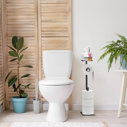 CISILY Black Toilet Paper Holder Stand with Phone Shelf, Bathroom Toliet Decor Decoration. Tissue Roll Free Standing Storage, Rv Accessories, Apartment Restroom Household Home Essentials - color: Black, size: With Shelf
