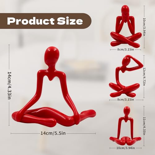 4PCS Thinker Style Abstract red Statue, Modern Simple ABS Abstract Sculpture Decor, for Home Living Room, Restaurant, Office, Bookshelf Decoration, Gifts - color: Red
